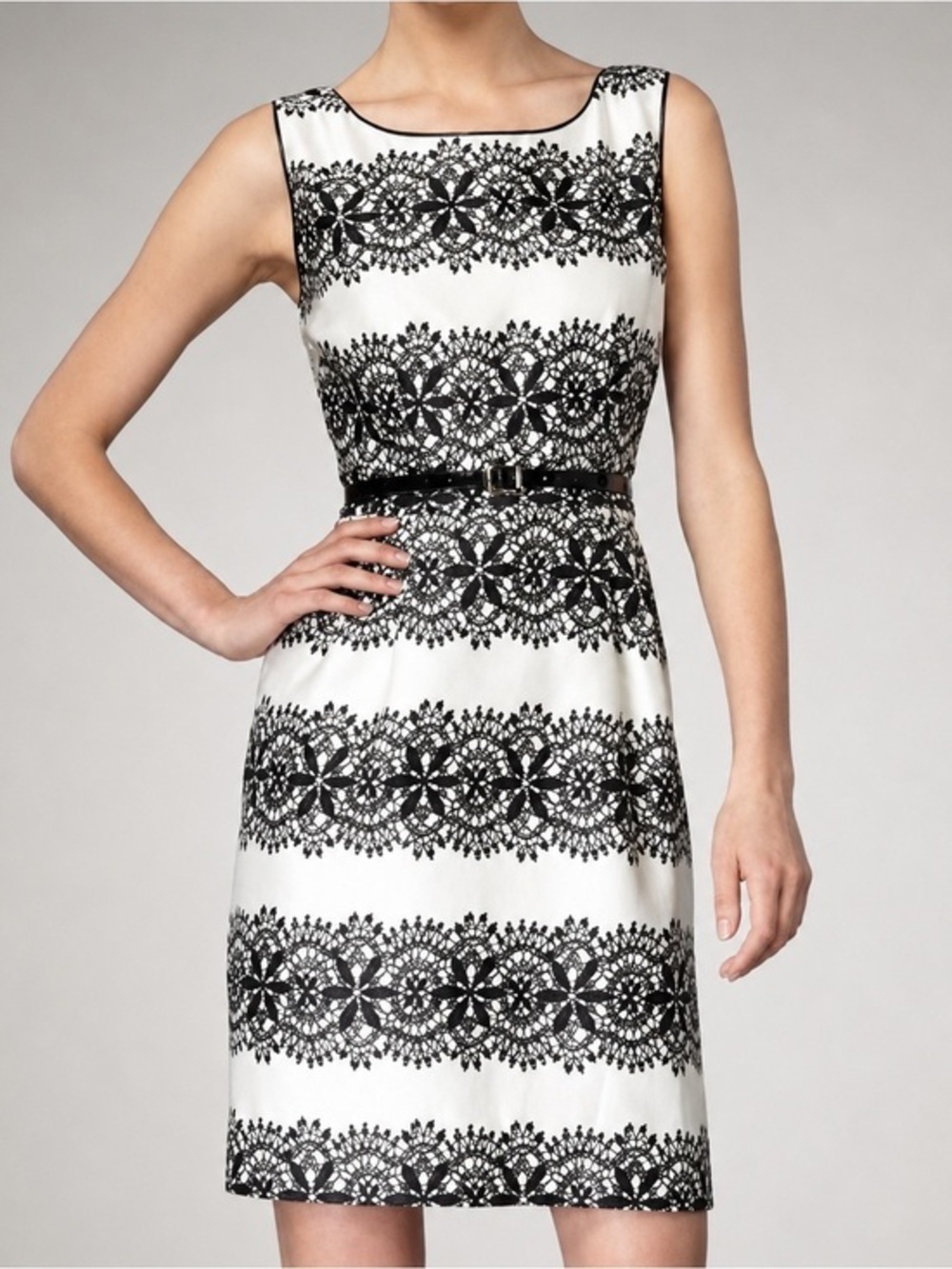 Kate Spade White Black Lace Lola Silk Sheath Dress NO BELT Feminine EUC 6 #1442